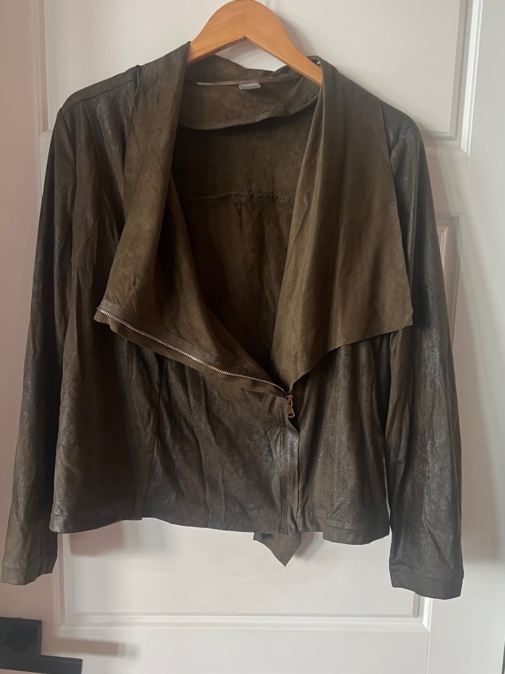 Women’s Olive Brown Draped Faux Suede Jacket